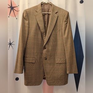 Ermenegildo Zegna Wool Houndstooth Blazer Brown Tan Mens Sport Coat Italy